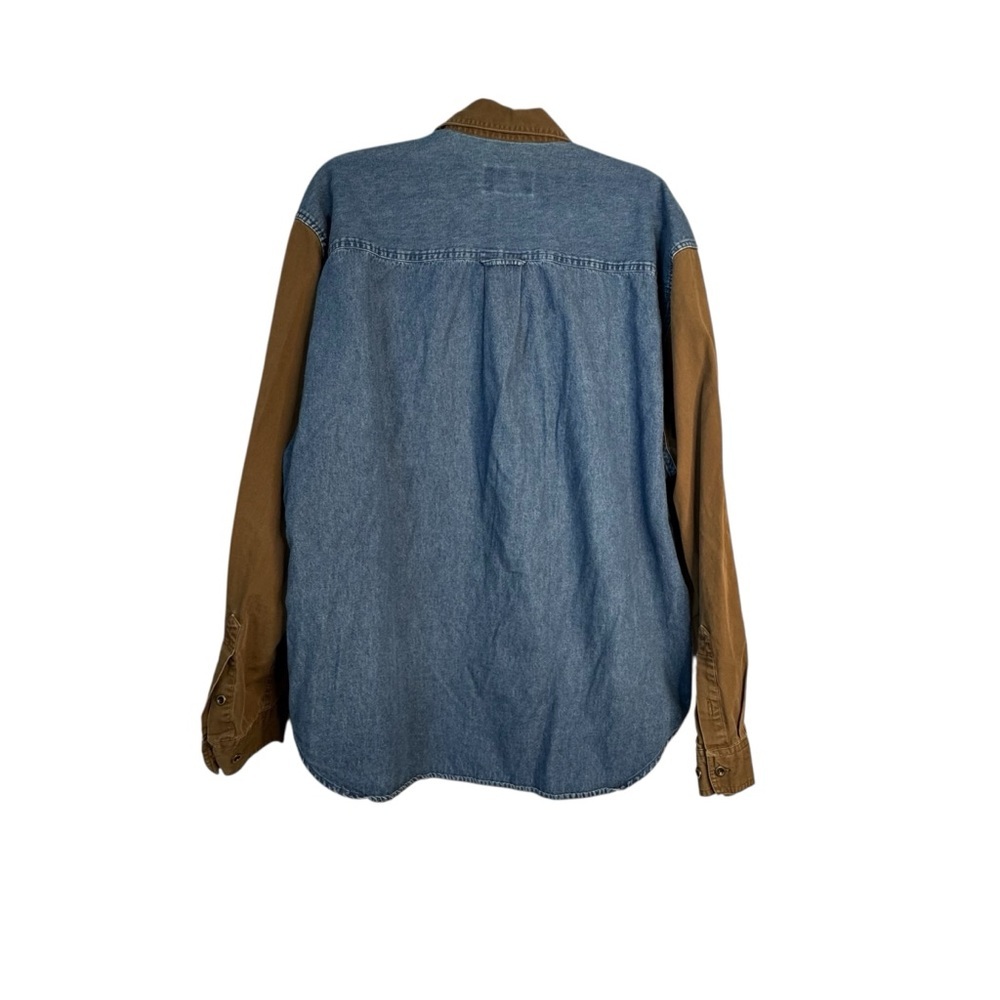 Eddie Bauer Shirt Mens Size XL Blue Green Denim Two Tone Colorblock Vintage 90s - Picture 3 of 5